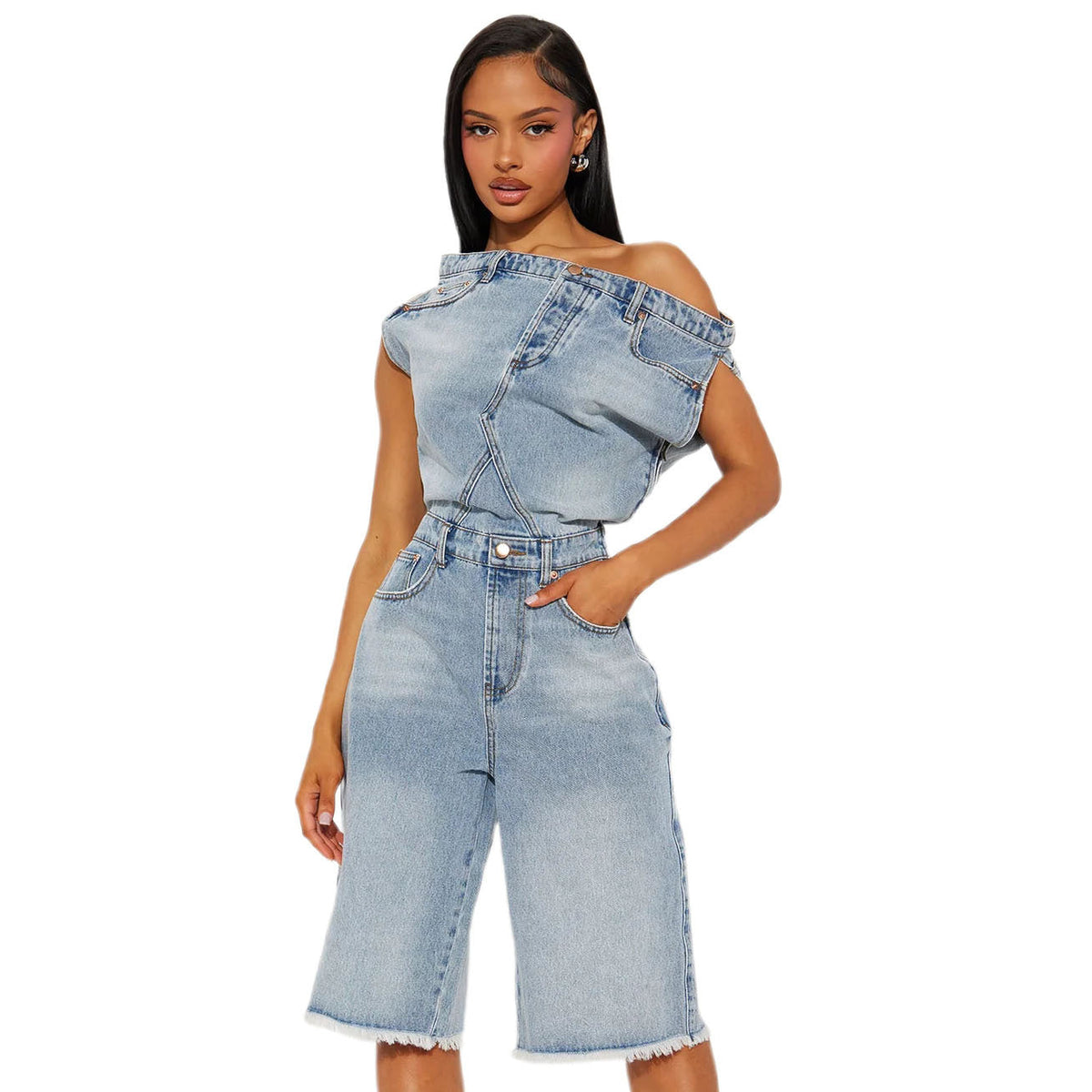 WOMEN FASHION DENIM ROMPER